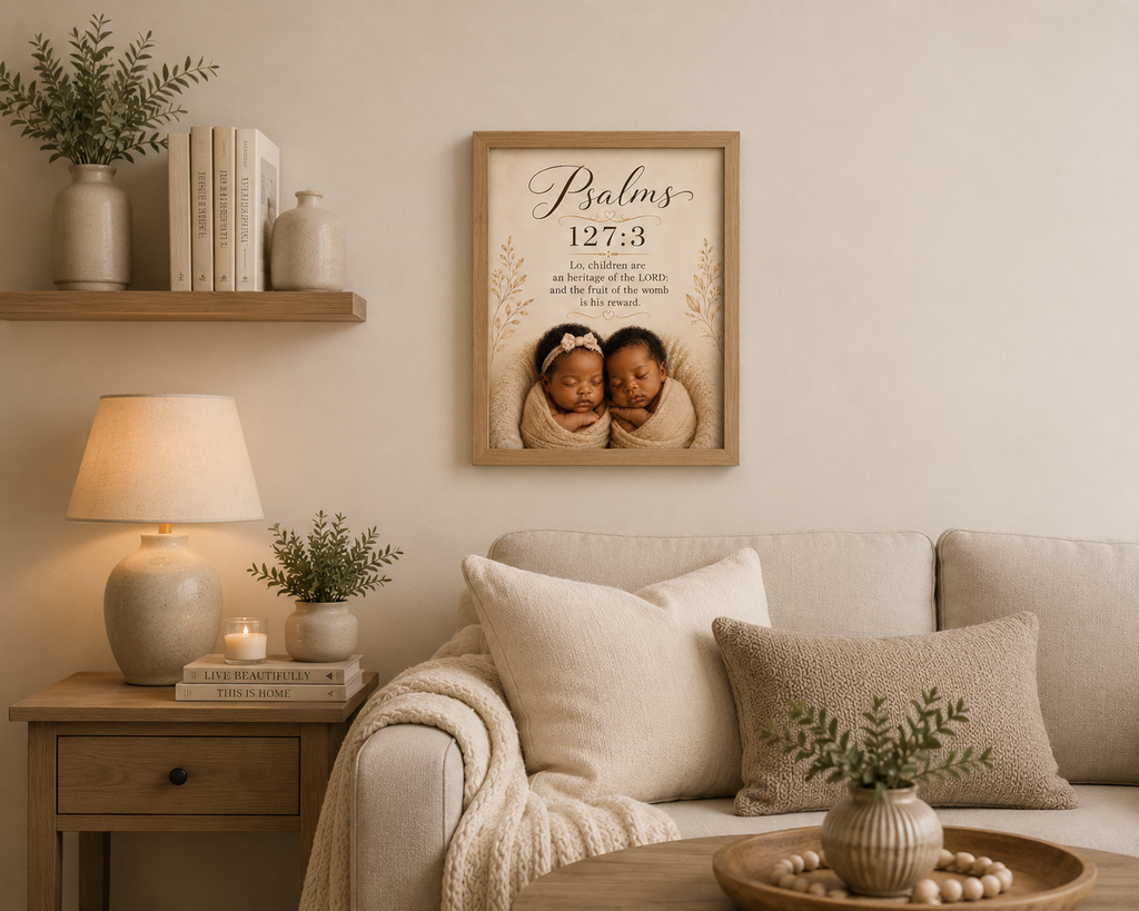Psalms 127:3- Twin babies Christian Wall Art/ Nursery Bible verse Canvas Print