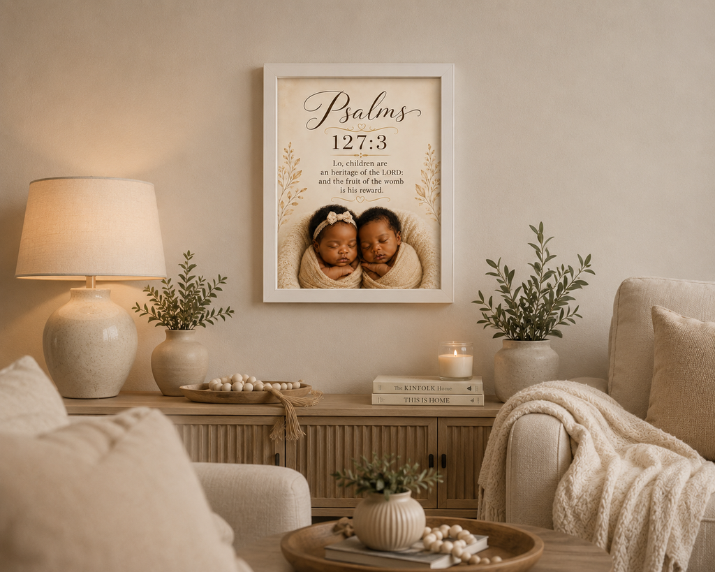 Psalms 127:3- Twin babies Christian Wall Art/ Nursery Bible verse Canvas Print