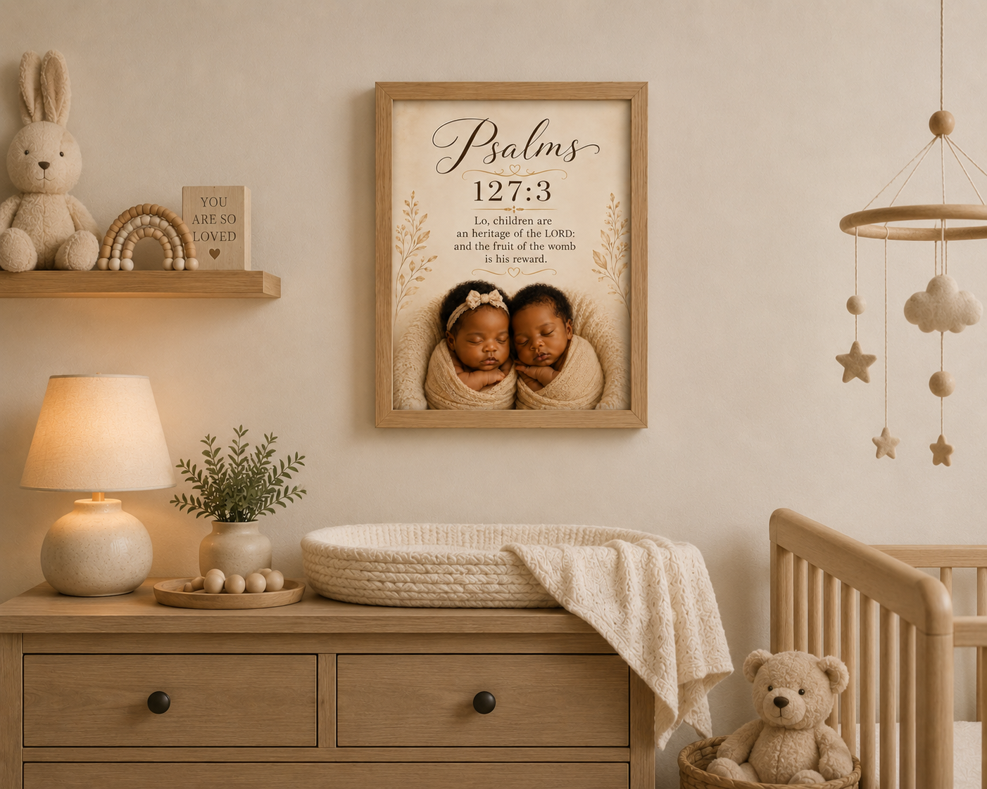 Psalms 127:3- Twin babies Christian Wall Art/ Nursery Bible verse Canvas Print