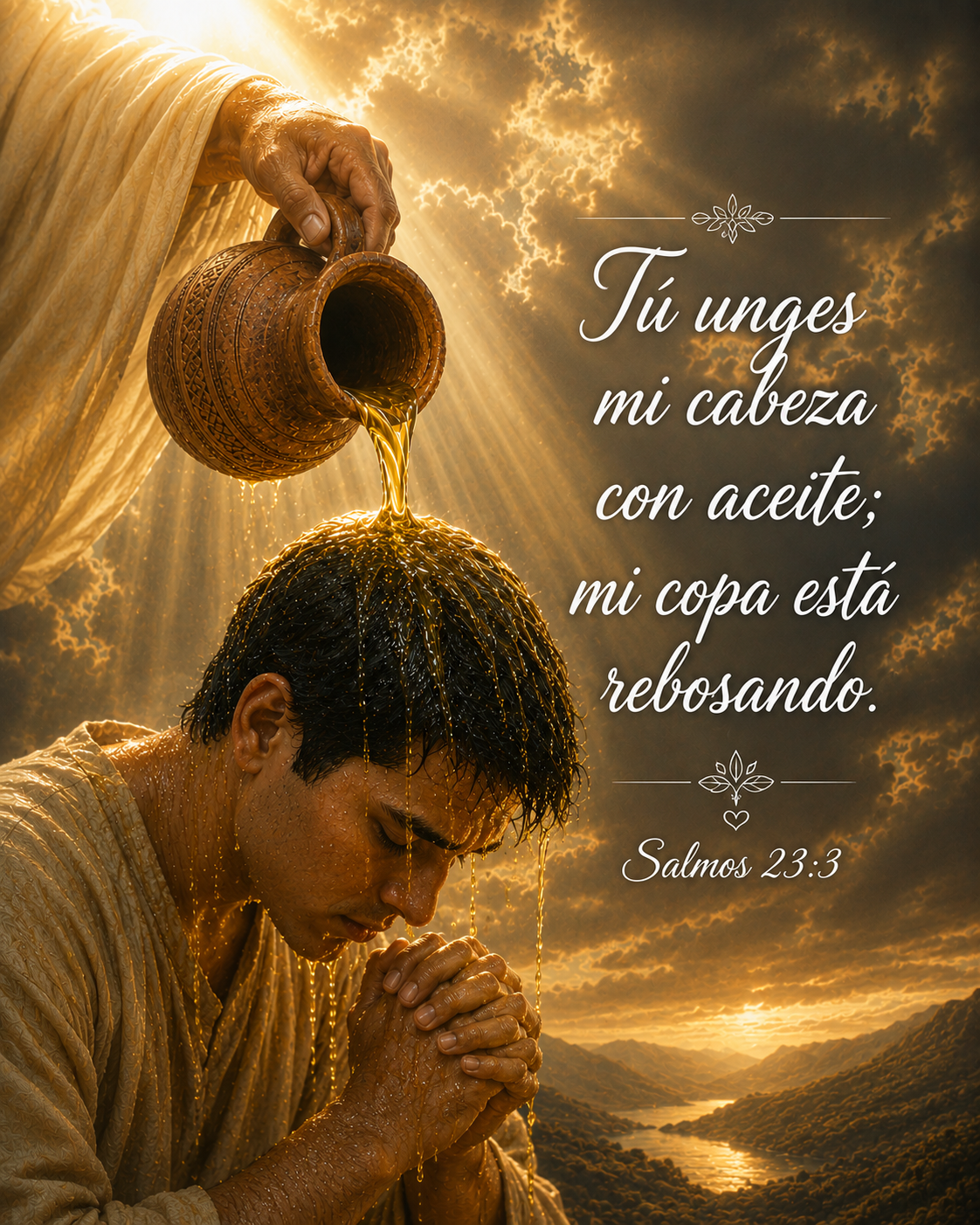 Salmos 23:3 ' Unges mi cabeza con aceite; mi copa esta rebosando".