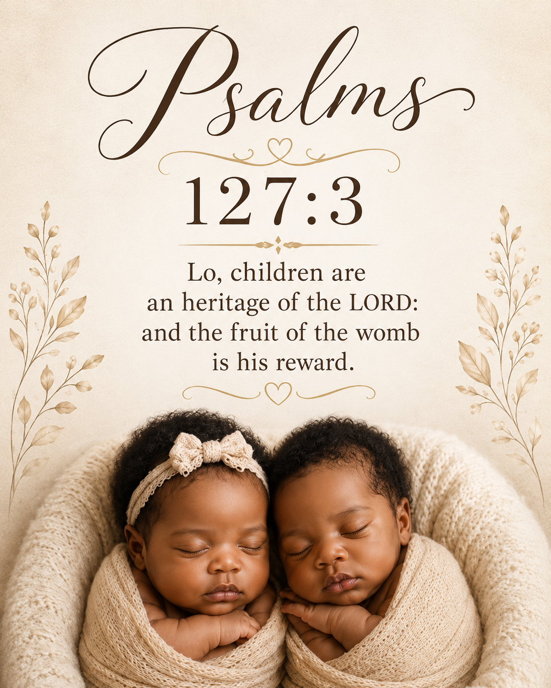 Psalms 127:3- Twin babies Christian Wall Art/ Nursery Bible verse Canvas Print